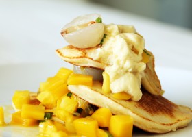 Background Ricotta Hotcakes with Lychee Salad