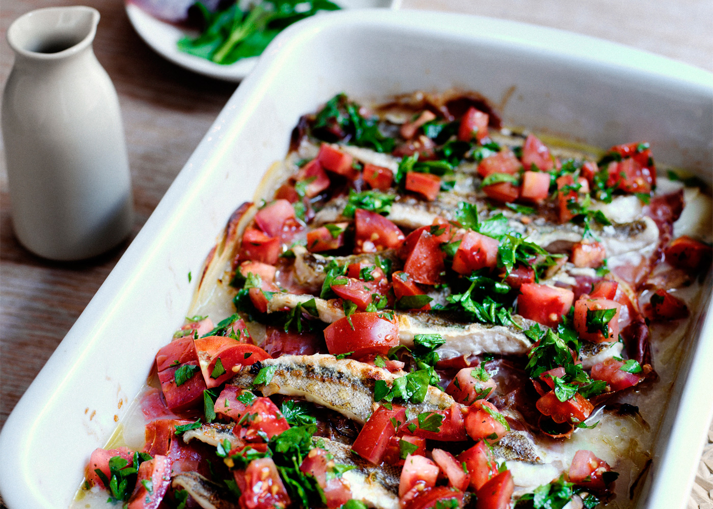 Baked Flathead With Prosciutto Tomato Parsley Foodwise